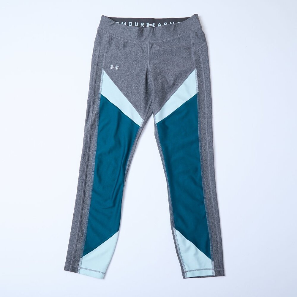 Under Armour Heatgear Compression Leggings Gray Turquoise Sea Green Medium - Picture 2 of 10